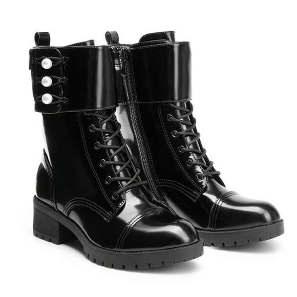 Boutiques Shoes - Sleek Black Patent Combat Boots